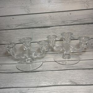 2 Cambridge Glass Caprice 3 Triple Light Candle Holders Set 40s-1950s
